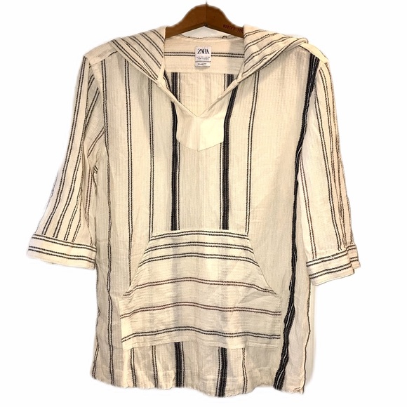 Zara Other - ZARA B&W STRIPED 3/4 SLEEVE PULLOVER BAJA HOODIE